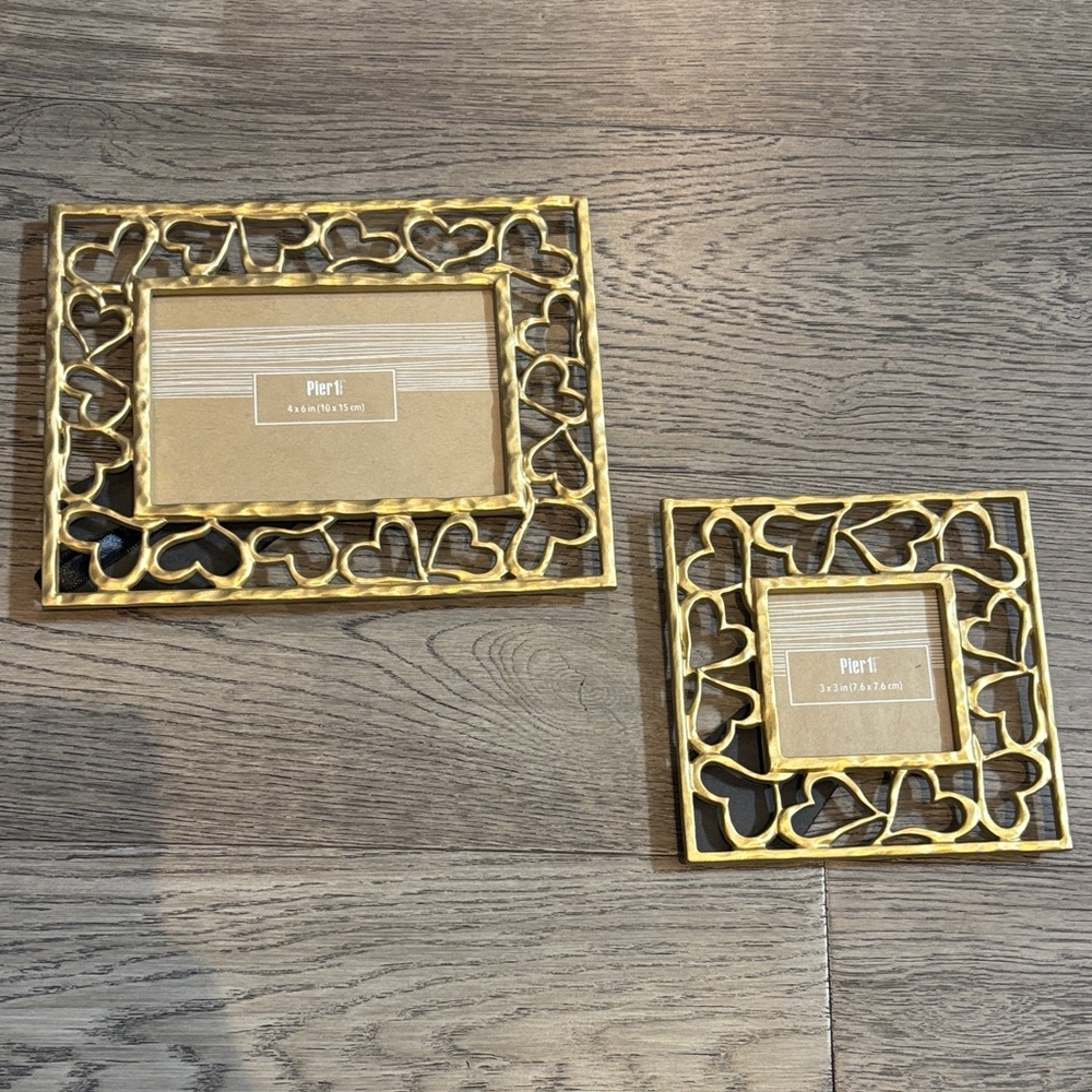 Pier 1 Gold Heart Design Picture Frame Set